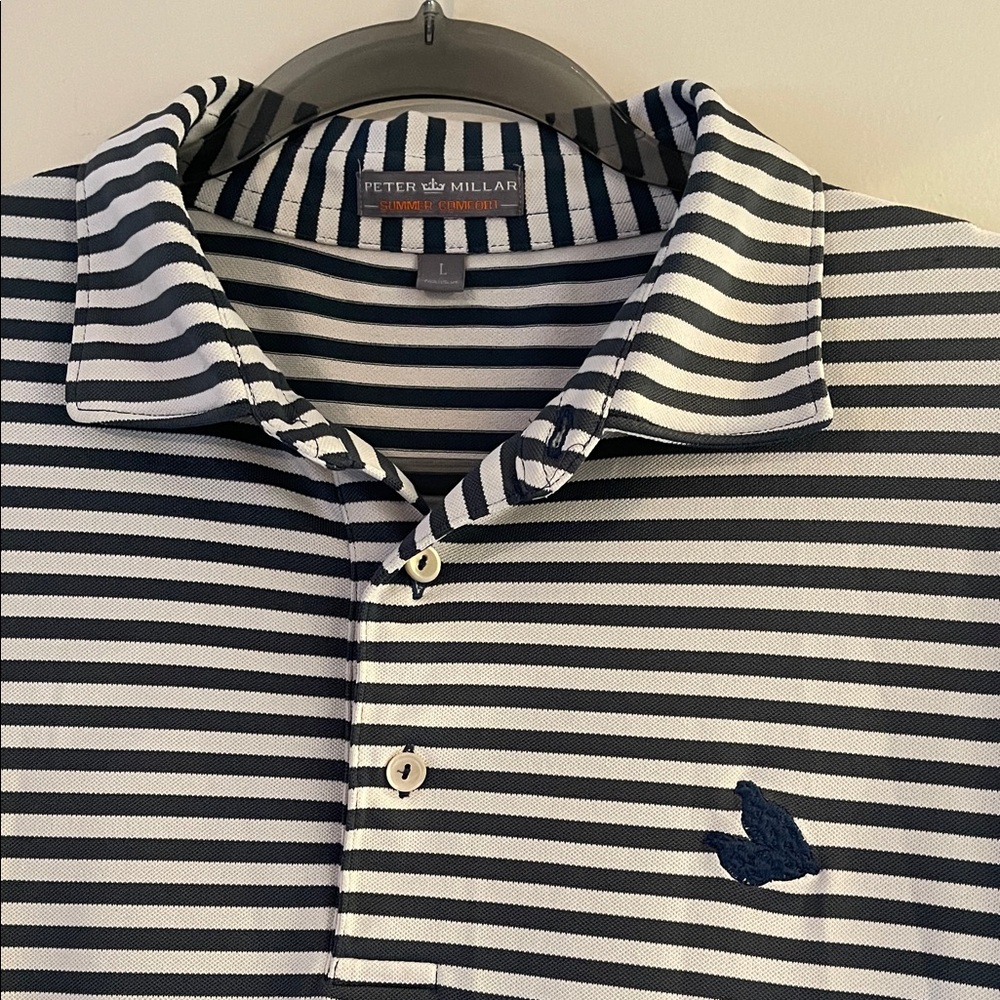 Peter Millar Navy and White Striped Polo Shirt